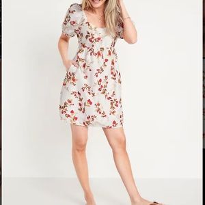 Old Navy Puff Sleeve Fit & Flare Strawberry Printed Dress NWT Sz L